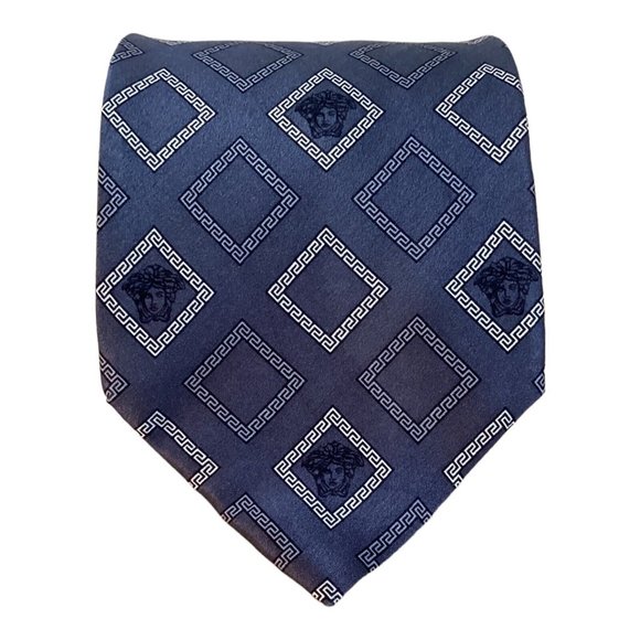 GIANNI VERSACE Gray Geometric MonogrammedSilk Tie Italy 58